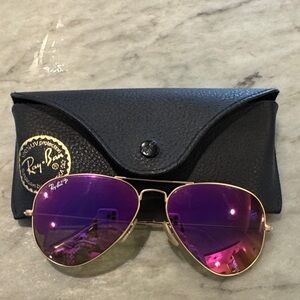 Ray-Ban Gold Frame Sunglasses with Purple Pink Lenses